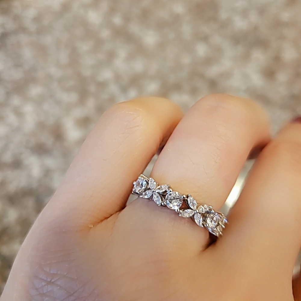 Marquise and round cz sterling silver ring eternity band size 5 - Picture 2 of 5